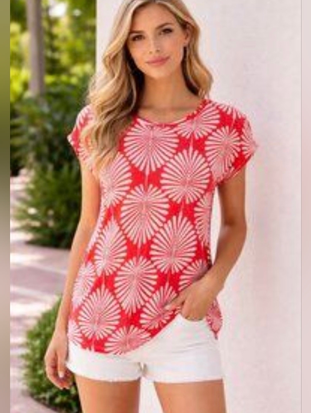 Joie Red Linen Leaf Top Blouse LG